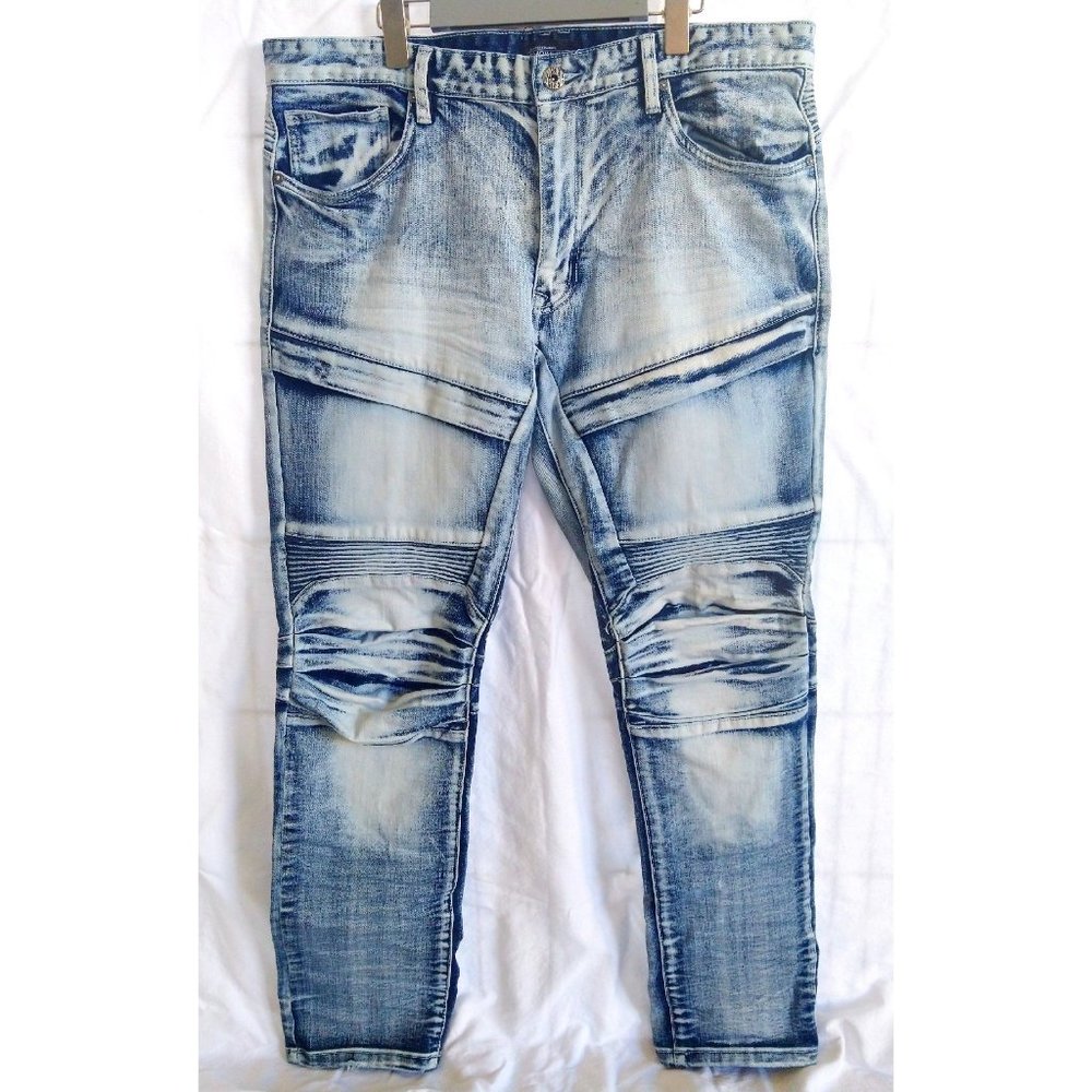 Smoke Rise Jeans Y2K 1991 Vintage Mens 40x32 Acid Wash Moto Hip Hop Jeans EUC